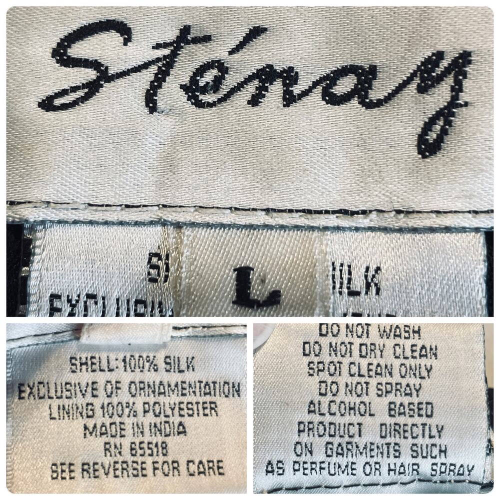 Stenay Vintage Black Silk Beaded Evening Short Sleeve Cocktail Formal Top L - Picture 8 of 9